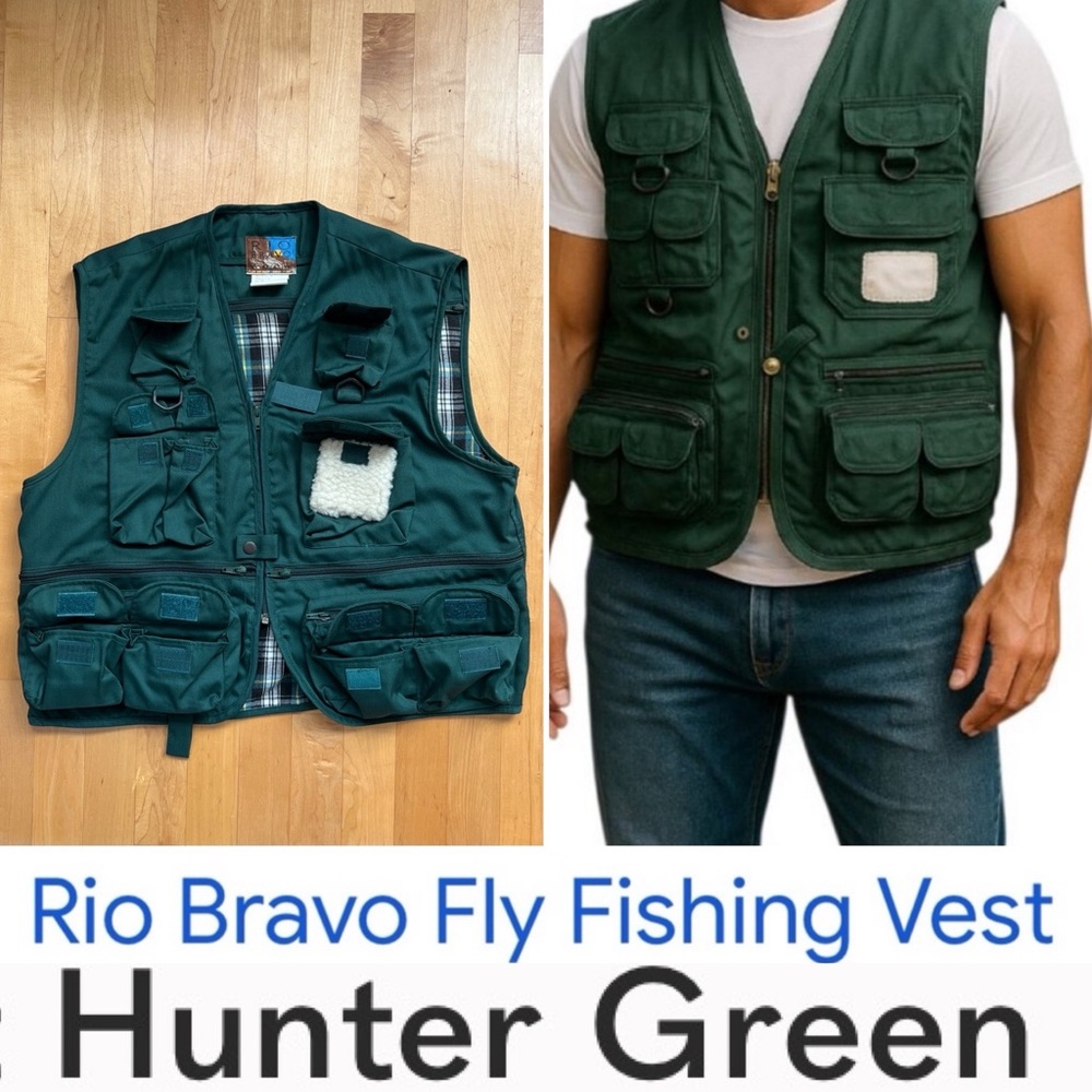 🎣NWOT? Fly Fishing / Utility Vest with Multiple Pockets | Pine Green + Plaid